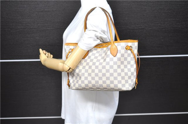 Authentic Louis Vuitton Damier Azur Neverfull PM Tote Bag N51110 LV 0115D