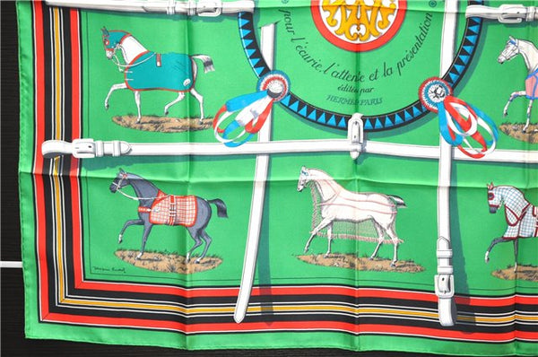 Authentic HERMES Carre 90 Scarf "Couvertures et tenues de Jour" Silk Green 0115F