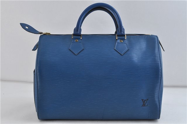 Authentic Louis Vuitton Epi Speedy 30 Hand Bag Purse Blue M43005 LV 0116D