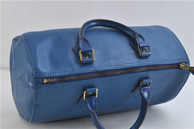 Authentic Louis Vuitton Epi Speedy 30 Hand Bag Purse Blue M43005 LV 0116D