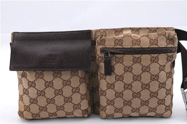 Authentic GUCCI Vintage Waist Body Bag Purse GG Canvas Leather 28566 Brown 0117E