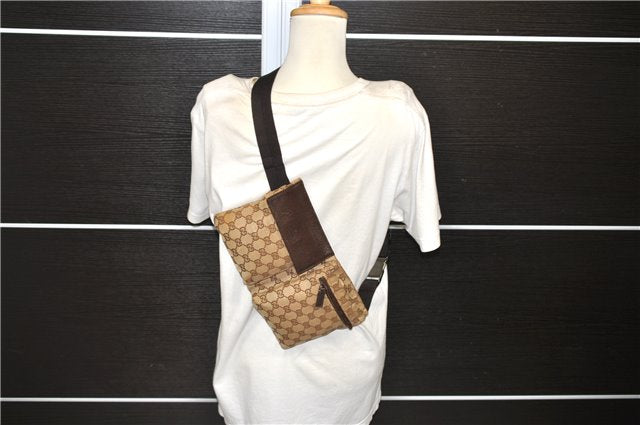 Authentic GUCCI Vintage Waist Body Bag Purse GG Canvas Leather 28566 Brown 0117E