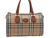 Authentic Burberrys Nova Check Canvas Leather Hand Boston Bag Brown Beige 0118E