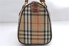 Authentic Burberrys Nova Check Canvas Leather Hand Boston Bag Brown Beige 0118E