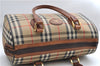 Authentic Burberrys Nova Check Canvas Leather Hand Boston Bag Brown Beige 0118E