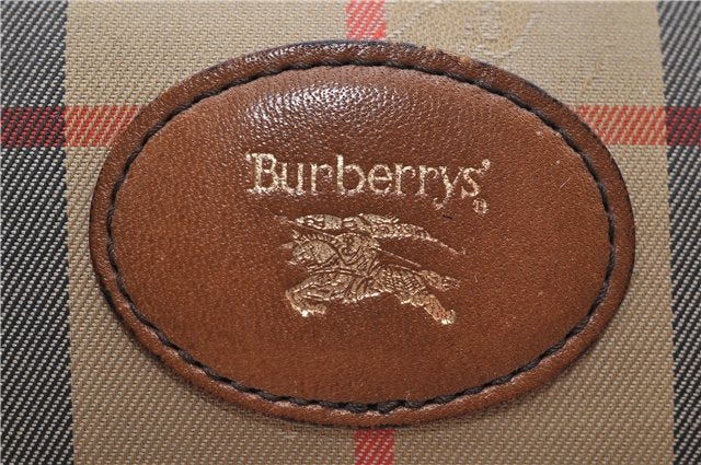 Authentic Burberrys Nova Check Canvas Leather Hand Boston Bag Brown Beige 0118E