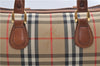 Authentic Burberrys Nova Check Canvas Leather Hand Boston Bag Brown Beige 0118E