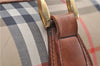 Authentic Burberrys Nova Check Canvas Leather Hand Boston Bag Brown Beige 0118E