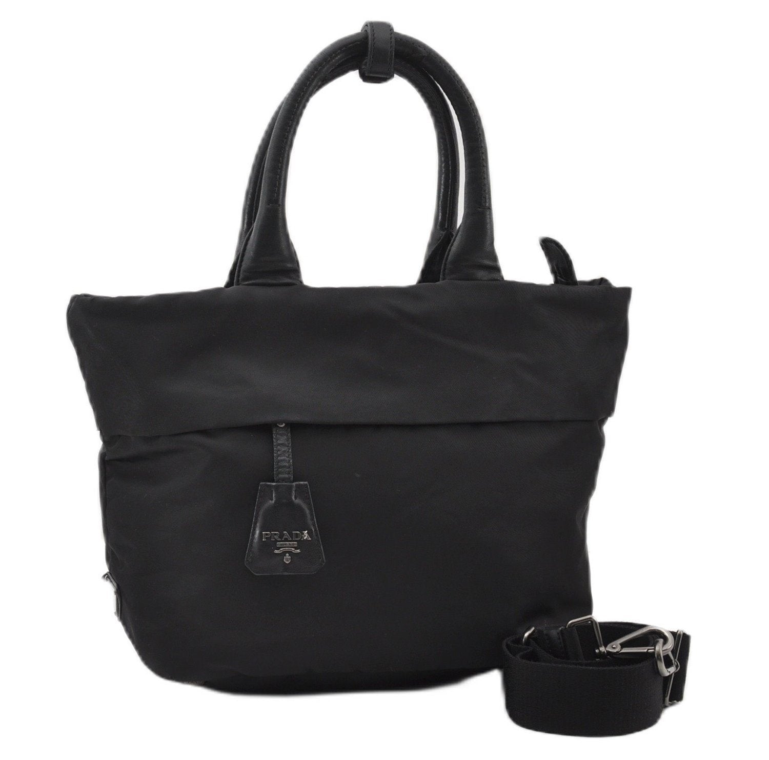 Authentic PRADA Nylon Tessuto Leather 2Way Shoulder Tote Bag Black 0119G