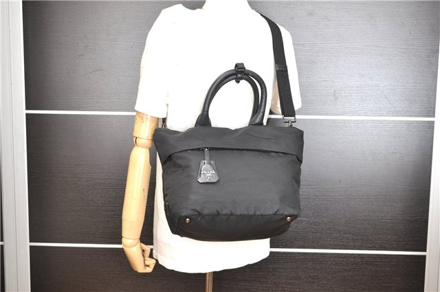 Authentic PRADA Nylon Tessuto Leather 2Way Shoulder Tote Bag Black 0119G