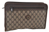 Authentic GUCCI Vintage Clutch Hand Bag Purse GG PVC Leather Brown 0120E
