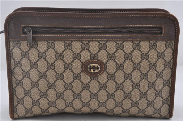 Authentic GUCCI Vintage Clutch Hand Bag Purse GG PVC Leather Brown 0120E