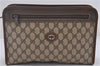 Authentic GUCCI Vintage Clutch Hand Bag Purse GG PVC Leather Brown 0120E