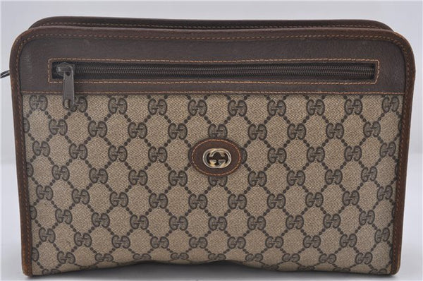 Authentic GUCCI Vintage Clutch Hand Bag Purse GG PVC Leather Brown 0120E