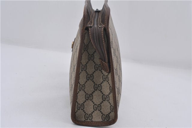 Authentic GUCCI Vintage Clutch Hand Bag Purse GG PVC Leather Brown 0120E