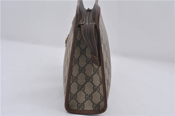 Authentic GUCCI Vintage Clutch Hand Bag Purse GG PVC Leather Brown 0120E