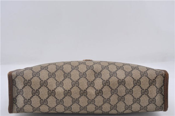 Authentic GUCCI Vintage Clutch Hand Bag Purse GG PVC Leather Brown 0120E