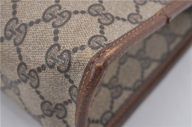 Authentic GUCCI Vintage Clutch Hand Bag Purse GG PVC Leather Brown 0120E