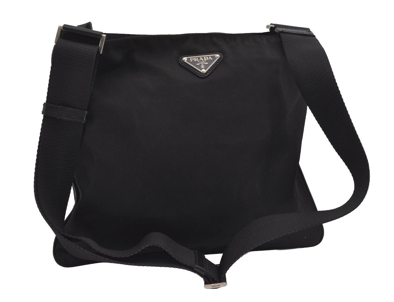 Authentic PRADA Nylon Tessuto Leather Shoulder Cross Body Bag Purse Black 0130I