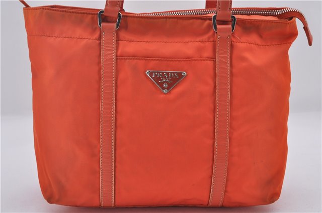 Authentic PRADA Nylon Tessuto Leather Shoulder Tote Bag Purse Orange 0132E
