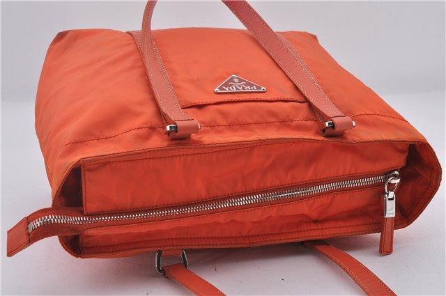 Authentic PRADA Nylon Tessuto Leather Shoulder Tote Bag Purse Orange 0132E