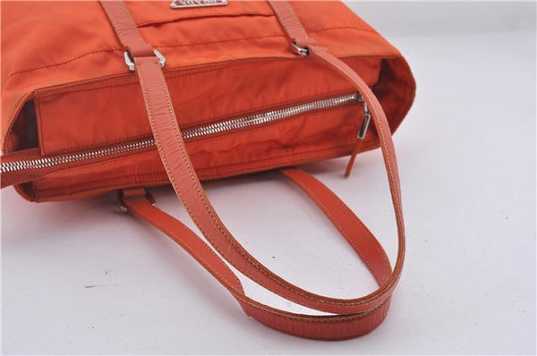 Authentic PRADA Nylon Tessuto Leather Shoulder Tote Bag Purse Orange 0132E
