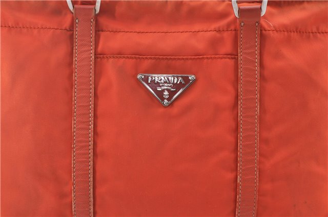 Authentic PRADA Nylon Tessuto Leather Shoulder Tote Bag Purse Orange 0132E