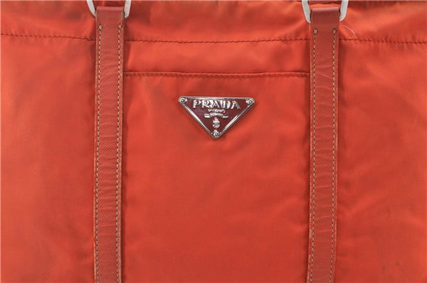 Authentic PRADA Nylon Tessuto Leather Shoulder Tote Bag Purse Orange 0132E