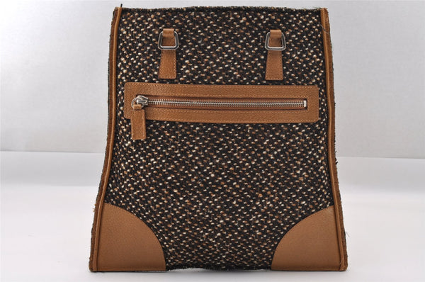 Authentic PRADA Vintage Stuoia Tweed Leather Tote Bag B11268 Brown Junk 0133I