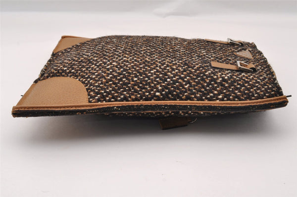 Authentic PRADA Vintage Stuoia Tweed Leather Tote Bag B11268 Brown Junk 0133I