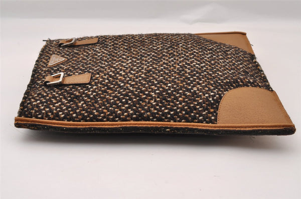 Authentic PRADA Vintage Stuoia Tweed Leather Tote Bag B11268 Brown Junk 0133I