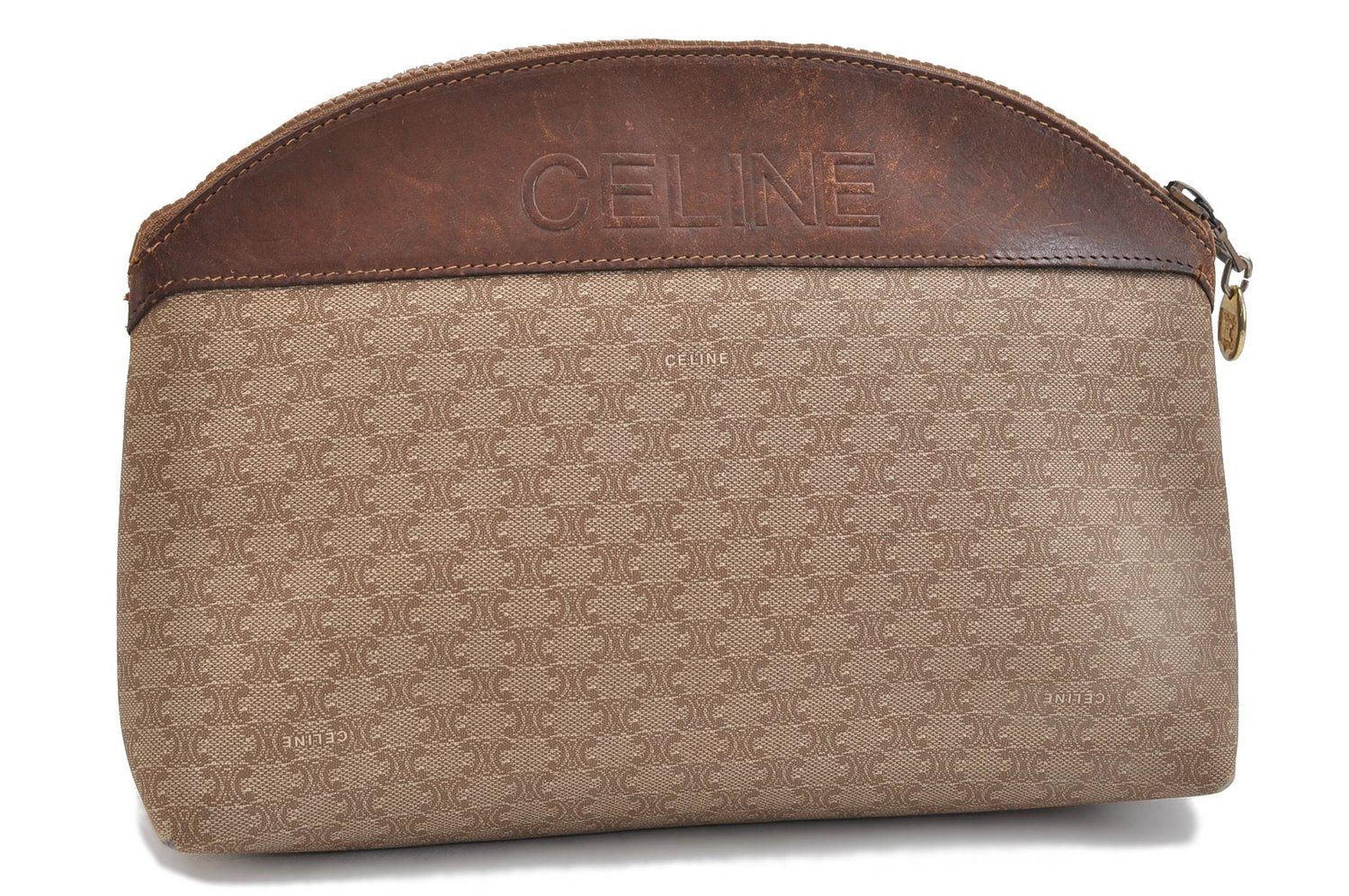 Authentic CELINE Macadam Blason Pattern Clutch Bag Purse PVC Leather Beige 0137D