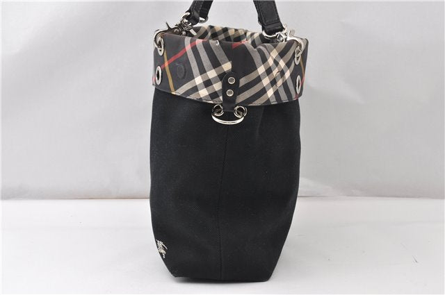Authentic BURBERRY BLUE LABEL Check 2Way Tote Bag Canvas Leather Black 0137G