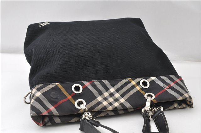 Authentic BURBERRY BLUE LABEL Check 2Way Tote Bag Canvas Leather Black 0137G