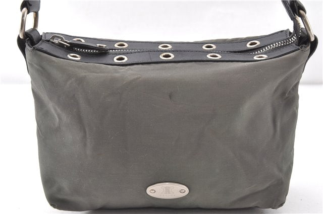Authentic CELINE Vintage Shoulder Hand Bag Purse Nylon Leather Khaki Green 0139G