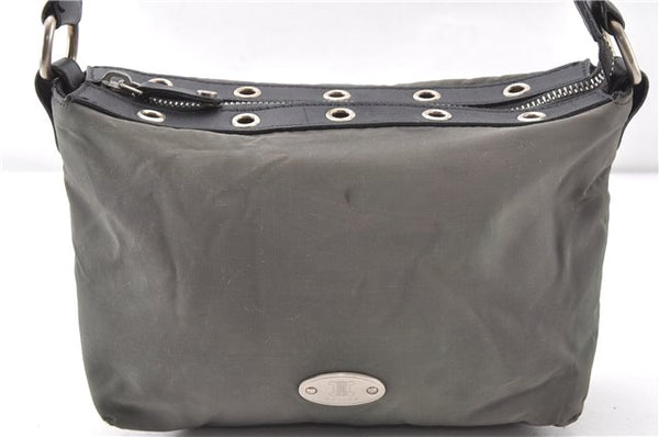 Authentic CELINE Vintage Shoulder Hand Bag Purse Nylon Leather Khaki Green 0139G