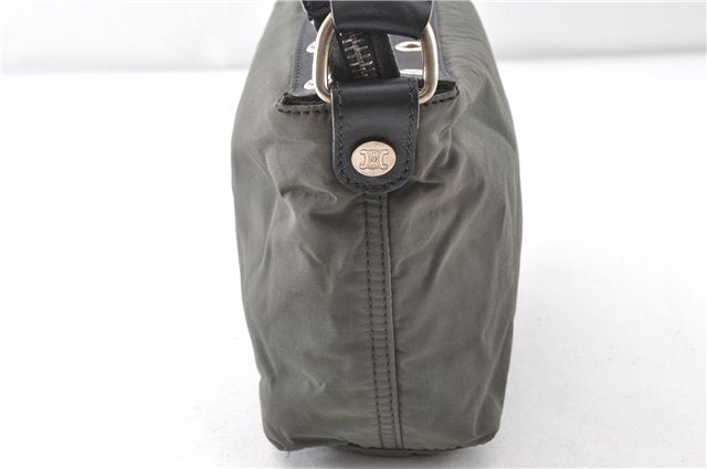 Authentic CELINE Vintage Shoulder Hand Bag Purse Nylon Leather Khaki Green 0139G