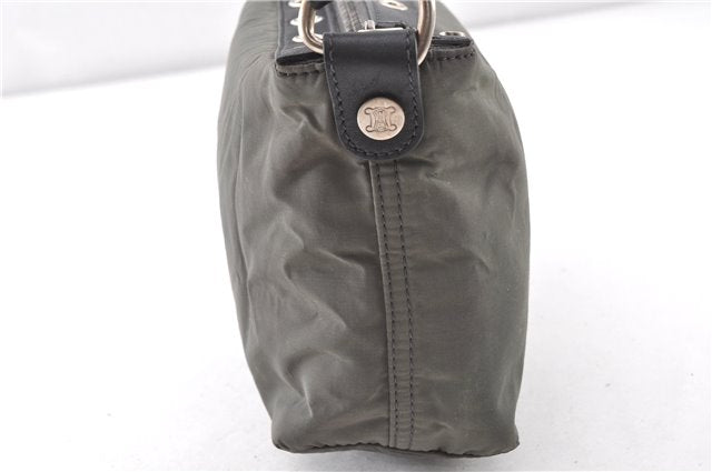 Authentic CELINE Vintage Shoulder Hand Bag Purse Nylon Leather Khaki Green 0139G