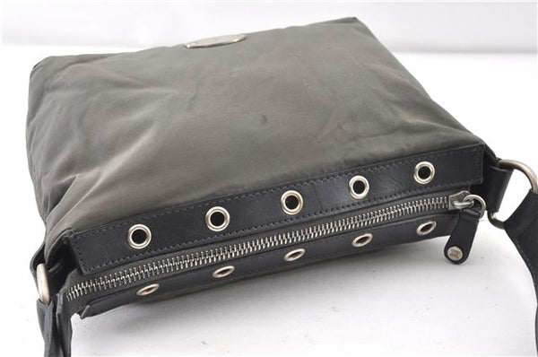 Authentic CELINE Vintage Shoulder Hand Bag Purse Nylon Leather Khaki Green 0139G