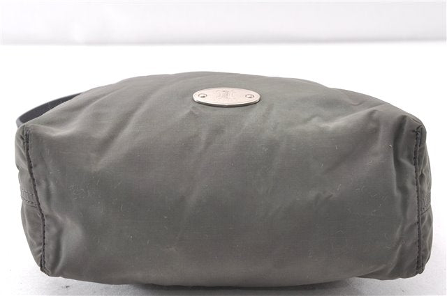 Authentic CELINE Vintage Shoulder Hand Bag Purse Nylon Leather Khaki Green 0139G