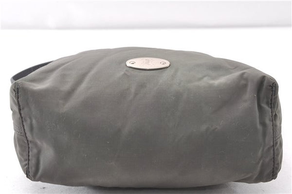 Authentic CELINE Vintage Shoulder Hand Bag Purse Nylon Leather Khaki Green 0139G