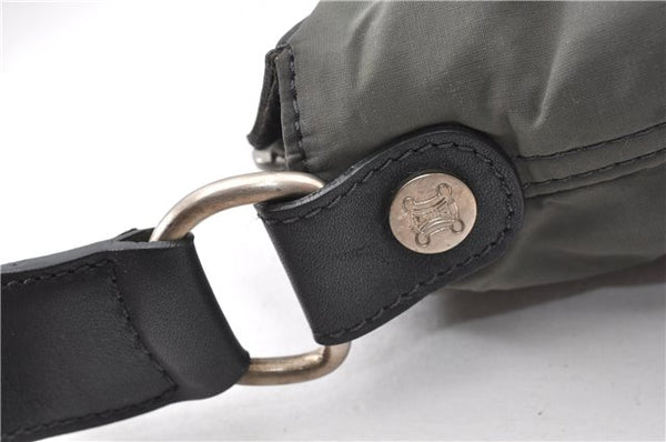 Authentic CELINE Vintage Shoulder Hand Bag Purse Nylon Leather Khaki Green 0139G
