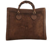 Authentic GUCCI Vintage Bamboo Hand Bag Suede Leather Brown Junk 0139I