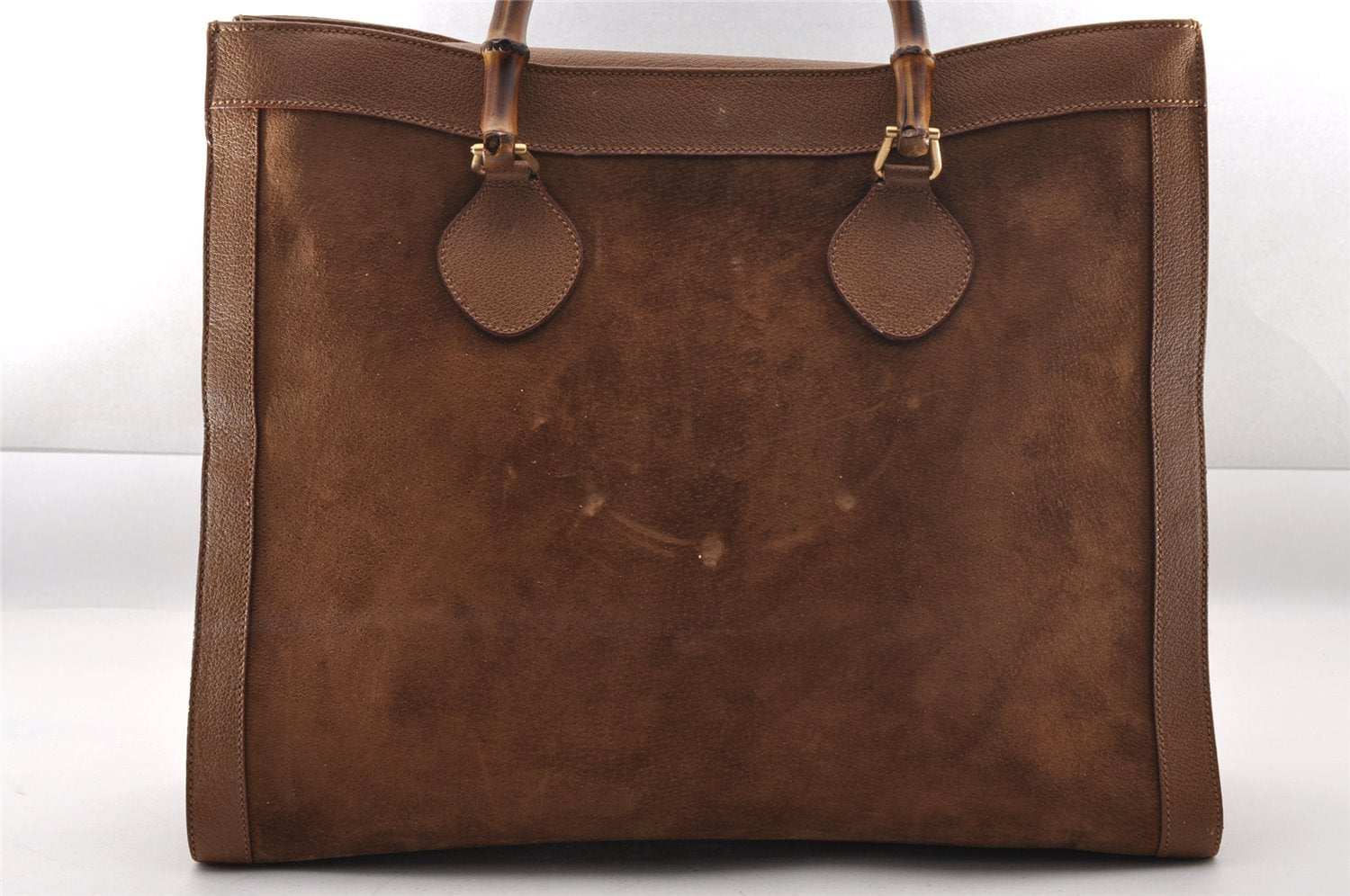 Authentic GUCCI Vintage Bamboo Hand Bag Suede Leather Brown Junk 0139I