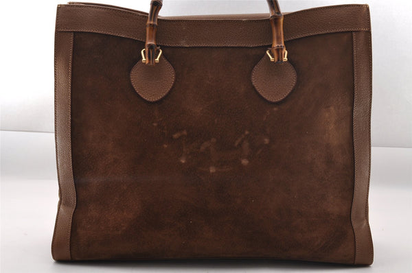Authentic GUCCI Vintage Bamboo Hand Bag Suede Leather Brown Junk 0139I