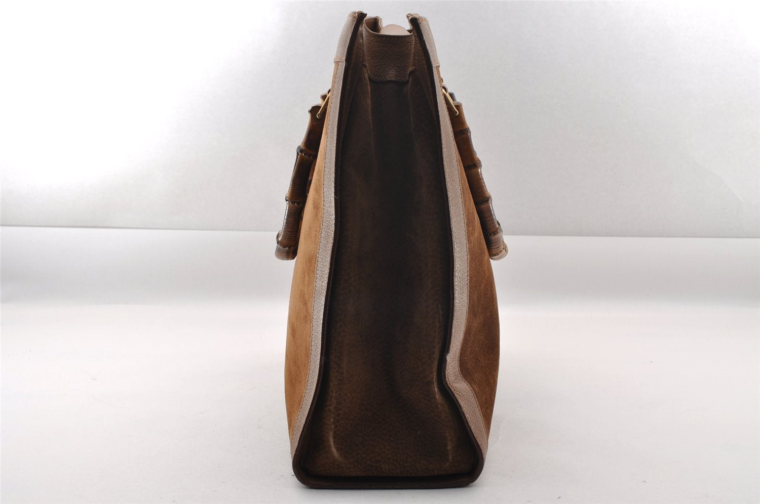 Authentic GUCCI Vintage Bamboo Hand Bag Suede Leather Brown Junk 0139I