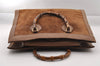 Authentic GUCCI Vintage Bamboo Hand Bag Suede Leather Brown Junk 0139I