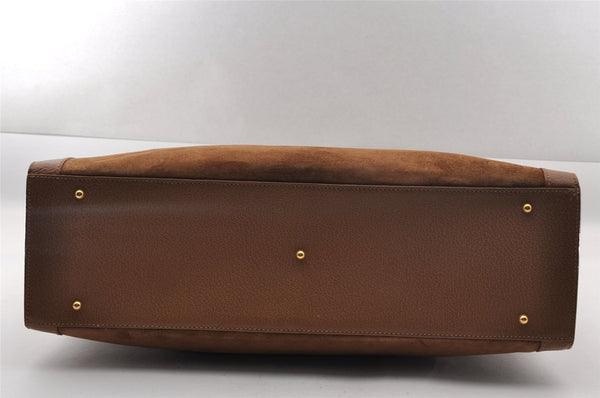 Authentic GUCCI Vintage Bamboo Hand Bag Suede Leather Brown Junk 0139I