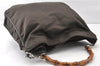 Authentic GUCCI Bamboo 2Way Shoulder Hand Bag Nylon Leather Khaki Green 0141G