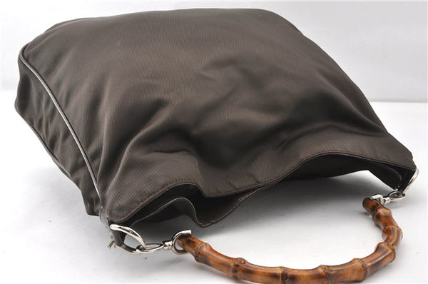 Authentic GUCCI Bamboo 2Way Shoulder Hand Bag Nylon Leather Khaki Green 0141G